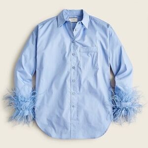 NWT J Crew Collection Feather-trim Cotton Poplin Button-Up Shirt Women's size 0